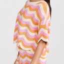 2 Piece Sets for Women Short Sleeve Striped Crochet Cover Up Tied Shorts Beach Clothes (White, S)
