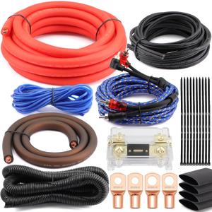 1/0 Gauge (0 AWG) Pure OFC Amplifier Wiring Kit 6000W - Heavy Duty Car Audio Power Cable with Fuse Holder & RCA | for High Power Subwoofer & Big 3 Upgrade | Verify 0.33" OD Fits Your Amp