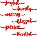 12 Pieces Christmas Table Decor Thankful Blessed Merry Joyful Peace Family Plate Sign Wood Cutout Rustic Decor Inspirational Letter Wood Sign Christmas Decorations (Red)