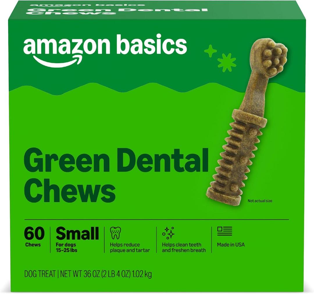 Amazon Basics Dental Dog Treats to Help Clean Teeth & Freshen Breath for Small Dogs, Small, Unflavored, Per Pack: 60 Count, 2.25 pounds (Previously Wag)