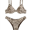 SweatyRocks Women's 2 Piece Swimsuit Zebra Stripe Push Up Bikini Sets (X-Large, Beige and Brown)