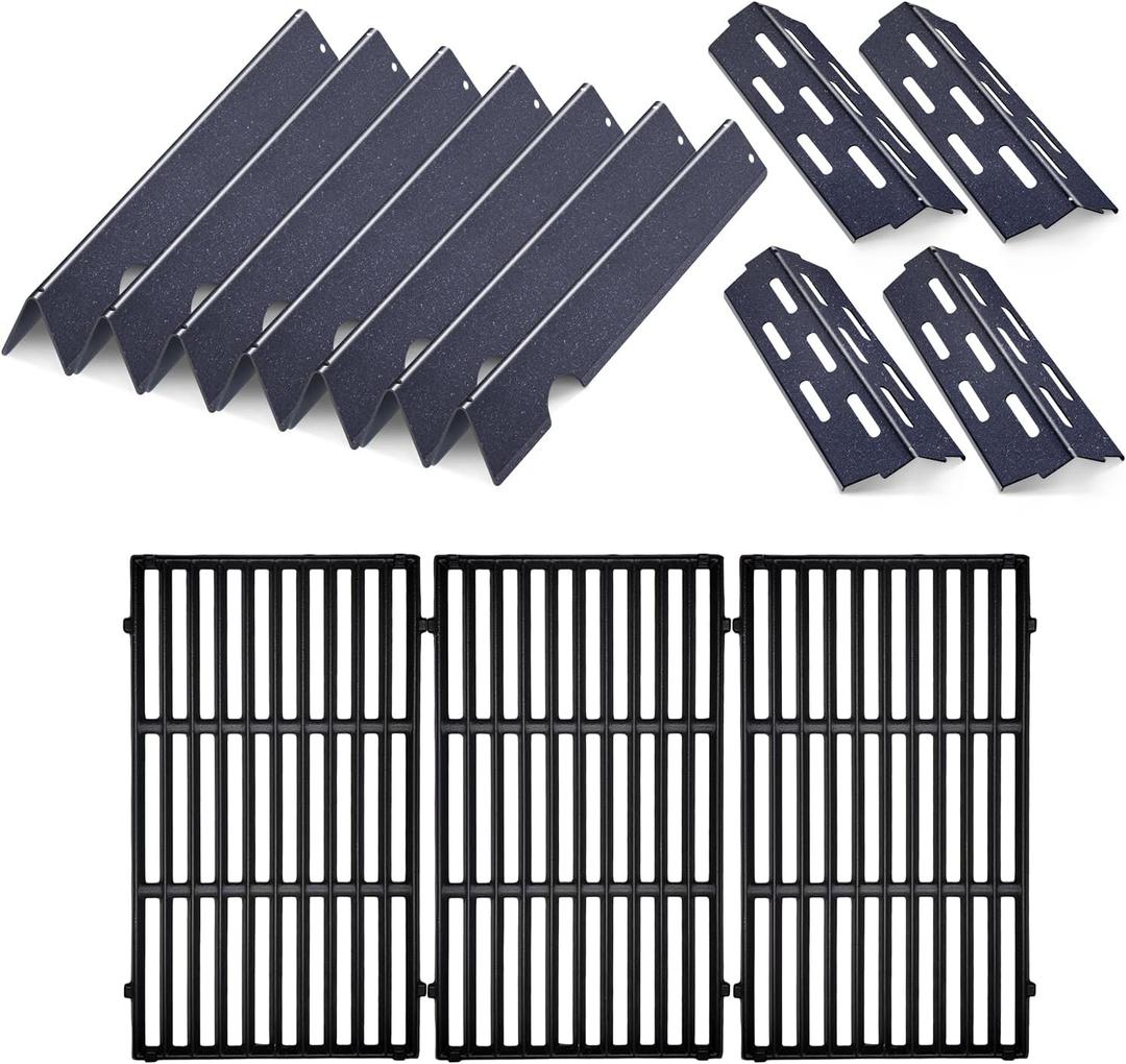 Cast Iron Grill Grates Flavorizer Bars Parts for Weber Genesis 2 E-410, S-410, Genesis II LX E-440, S-440, Weber 66089, 66097, 66041, 66033, 66796, Porcelain Steel Flavor Bars Heat Deflectors