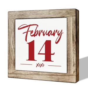 Valentine's Day Decor, February 14 Sign, Wooden Box Signs for Home Decor, Farmhouse Decor Sign, Home Bar Decor, Coffee Bar Decor, Rustic Sign for Valentine's Day Yard Outdoor Farmhouse Decoration Mix Of 2