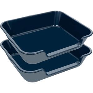 2 Pack Extra Large Dog Litter Box Pan Tray (ABS Material), Low Entry Jumbo Senior Litter Boxes for Multiple Kitten Big Cats, Pet Safe Indoor Dog Potty (Dark Blue, 24" L x 21" W)