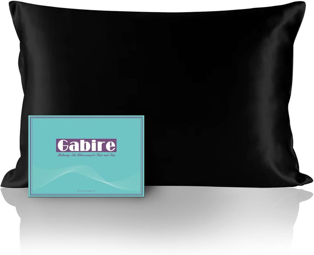 Mulberry Silk Pillowcase for Hair and Skin Prevent Acne Pillow Cases Both Sides Real Silk Pillowcases Organic Silk Pillowcase with Hidden Zipper, Black, King (20"36")