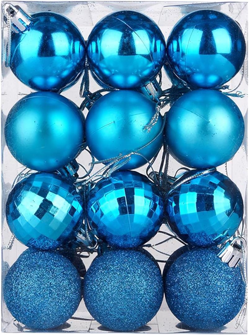 Christmas Ornaments Set of 24 Holiday Balls for Tree Decorations and Festive Indoor (Blue)
