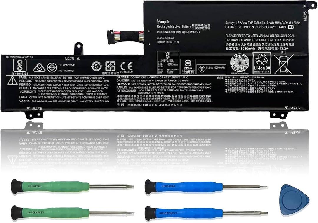 L16M6PC1 Laptop Battery 11.52V 72Wh 6268mAh Replacement for Lenovo Yoga 720-15IKB Series Notebook L16L6PC1 L16C6PC1 5B10M53745 5B10M53743 5B10M53744 (9.61*3.82*0.35 inch L16M6PC1)