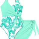 Girls Swimsuit One Piece Bathing Suit Tropical Floral with Adjustable Straps Girls'Swimwear with Cover Up 9-16T