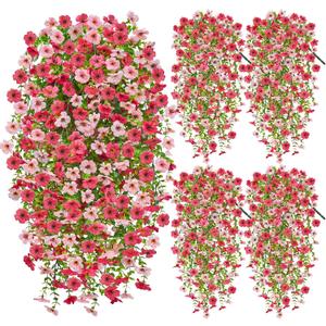 Artificial Hanging Flowers for Outdoors Spring Summer Decoration, 4PCS UV Resistant Silk Fake Hanging Plants for Patio Porch Front Yard Window Garden Indoor Decor(Hot Pink&Light Pink,4PCS)