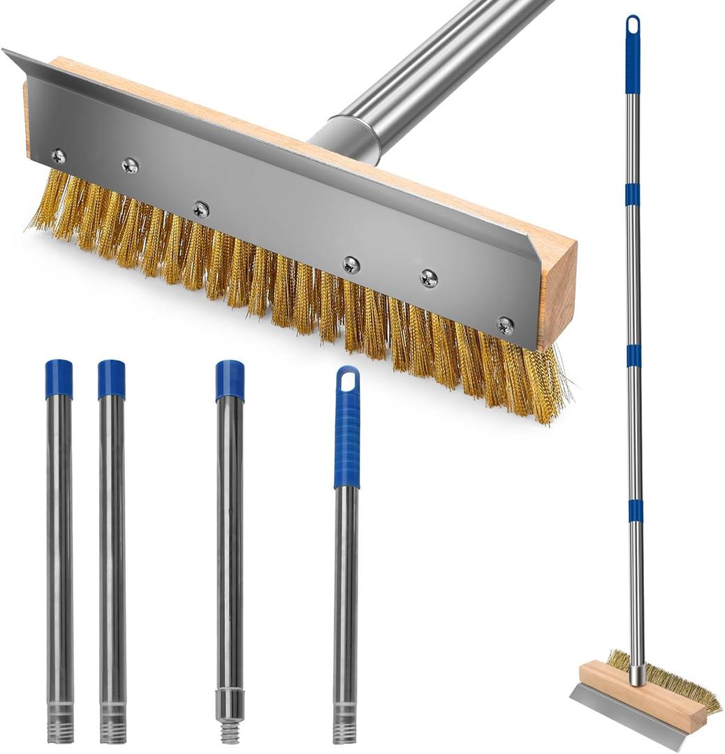 Pizza Oven Brush, Brass Wire Brushes with Scraper and Detachable 60.2inches Long Handle for Commercial Pizzaoven Cleaning, Kitchens Cleaning Brush for Restaurants, BBQ Shelf, Fireplace