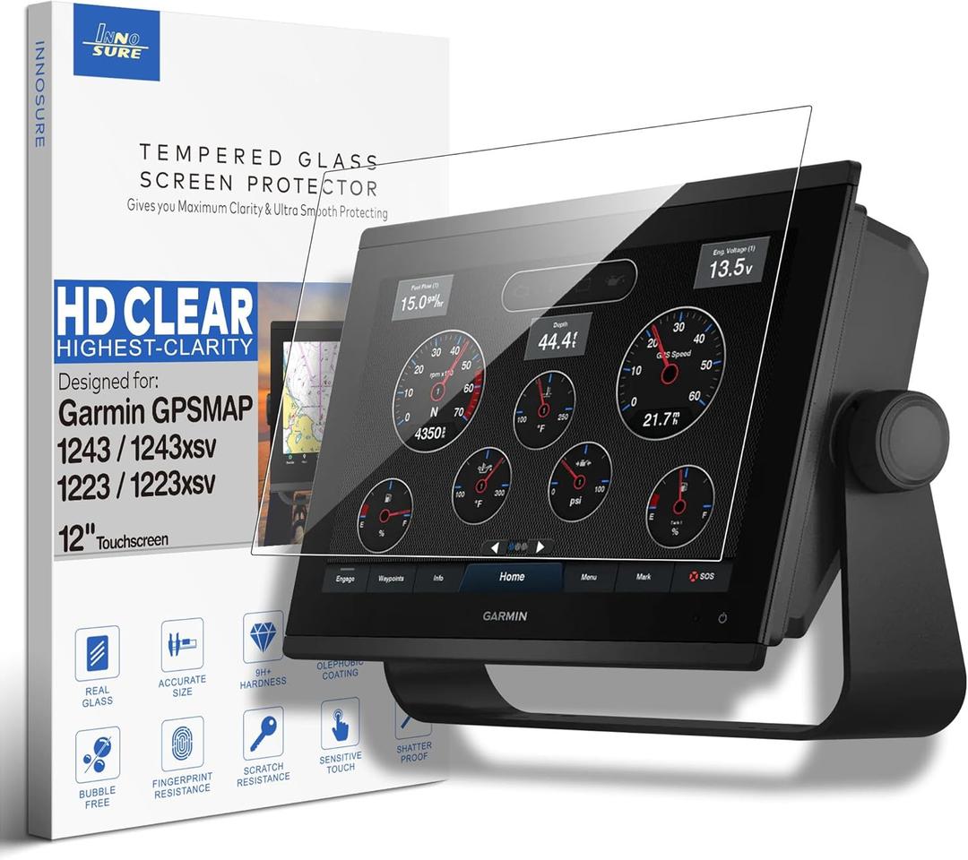 Premium Tempered Glass Screen Protector designed for Garmin GPSMAP 1223 / 1223xsv / 1243 / 1243xsv / 1253xsv Marine Chartplotter 12 Inch Touchscreen 9H Anti Scratch (HD Clear)