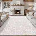 8x10 Area Rugs for Living Room Vintage Washable Rugs Brown Boho Floral Medallion Print Low Pile Non Slip Carpet Distressed Throw Rug for Bedroom Office Dining Kitchen Laundry Room 
