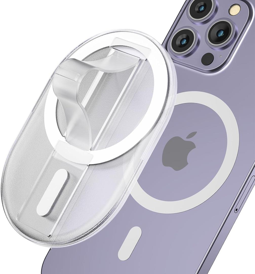AUROX Magnetic Finger Phone Grip for MagSafe Stand, Phone Grip Strap Holder as Kickstand, Magnetic Phone Grip Holder, for iPhone 16 15 14 13 12 Series, Clear