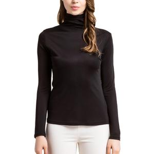 Silk Tops Turtleneck Long Sleeve Silk T Shirt Ultra Soft Thermal Layer Tops Slim High Neck Blouse (Black, XL)