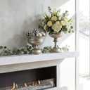 WORTH Silver Color Urn Vases for Centerpieces Set of 2 (Large:8.8" H. x 7.8" Dia. & Small:6.1" H. x 7.8" Dia.), Classic Metal Trumpet Flower Pots for Table, Bowl Vase for Wedding Party Event Home Deco