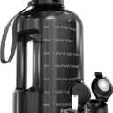 AQUAFIT 128 oz Water Bottle with Time Marker - Straw & Chug Lid - BPA Free 1 Gallon Gym Water Bottle with Handle - Big Gallon Jug (Gray, 128 Ounces)