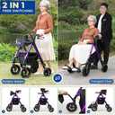 Foldable Rollator Walker for Seniors with Seat, Lightweight 2 in 1 Rolling Walkers Wheelchair Combo for Adult, Transport Chair with Brakes, Adjustable Seat and Handle, 300 Lb. Weight Capacity, Purple