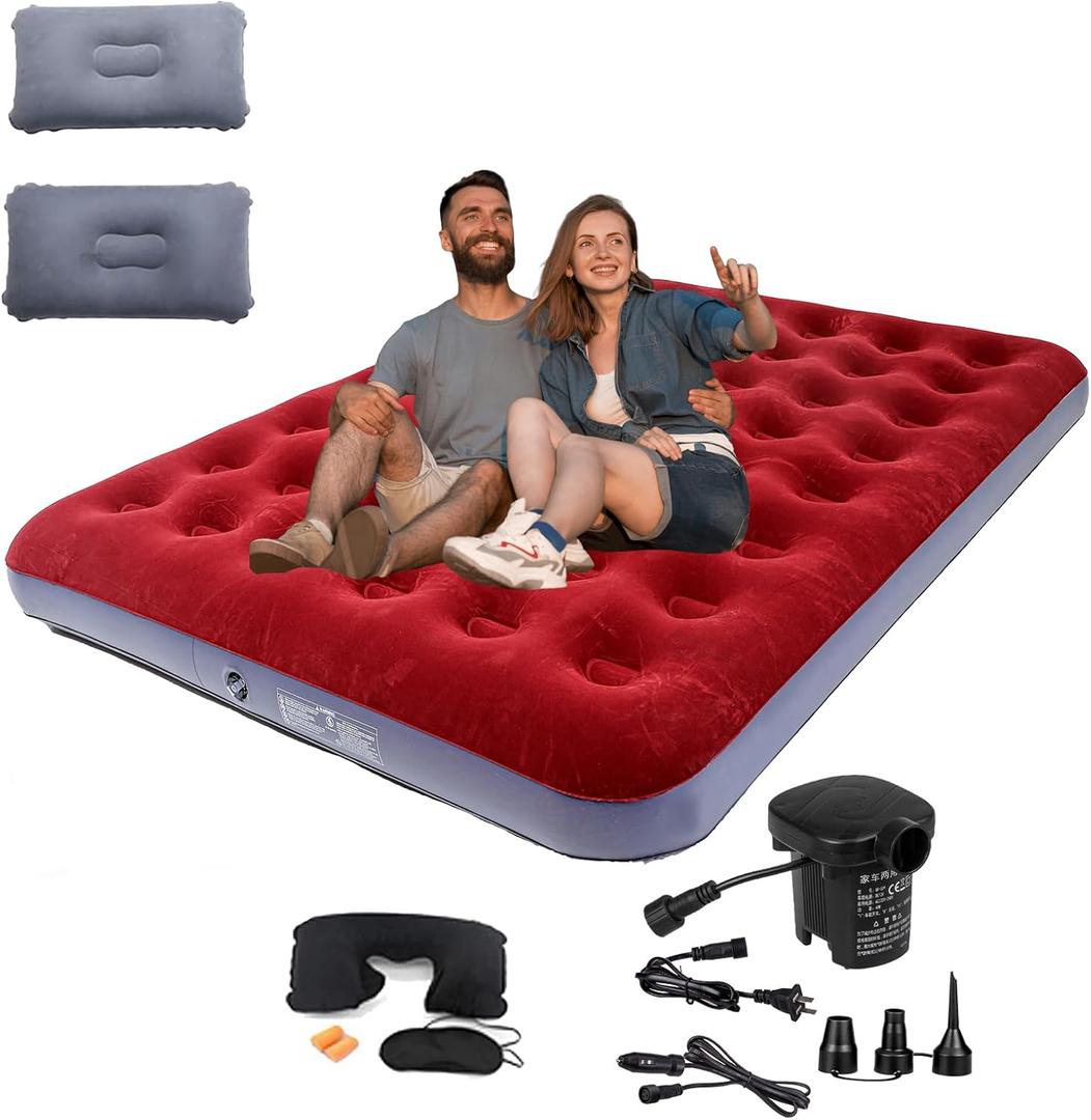 Onirii Queen Size Double Camping Air Mattress Bed with Air Pump,Inflatable Mattress,80"x 60"Thickened Portable Blow Up Air Mattress,Travel Sleeping Bed Pad for Camping Home Hiking