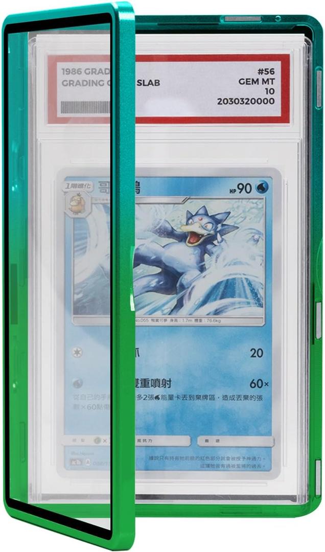 Magenetic Trading Card Slab Protector - Premium Aluminum Graded Card Showcase, Graded Slab Protector with UV-Resistant Tempered Glass, Personalized Slab Bumper for Collectors, Gradient green