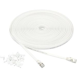 Amazon Basics RJ45 Cat 7 Ethernet Patch Cable, Flat, 600MHz, Snagless, Includes 20 Nails, 50 Foot, White