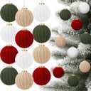 12 Pcs Neutral Christmas Ornaments 3.15 Inch Red Green White Beige Crochet Christmas Ball Boho Farmhouse Rustic Ornaments Handmade Knitted Woven Wool Ball for Xmas Tree Decoration