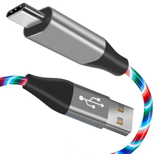USB Type C Cable, LED Light up USB A to Type C Charger Cord Compatible with Samsung Galaxy S20/S10/S9/S8, LG V40, 3A Lighted Fast Charge Cord (Multicolored, 3 ft)