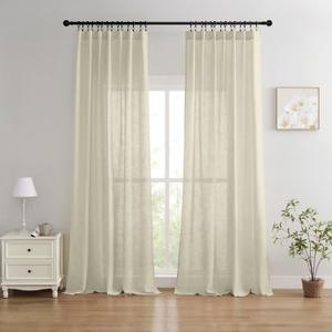 Joydeco Linen Curtains 90 Inch Length 2 Panels Set for Bedroom, Light Filtering Drapes for Living Room,Linen Blend Curtains 52 Inches Wide with Rod Pockets Back Tab (W52 x L90 Inch, Natural)