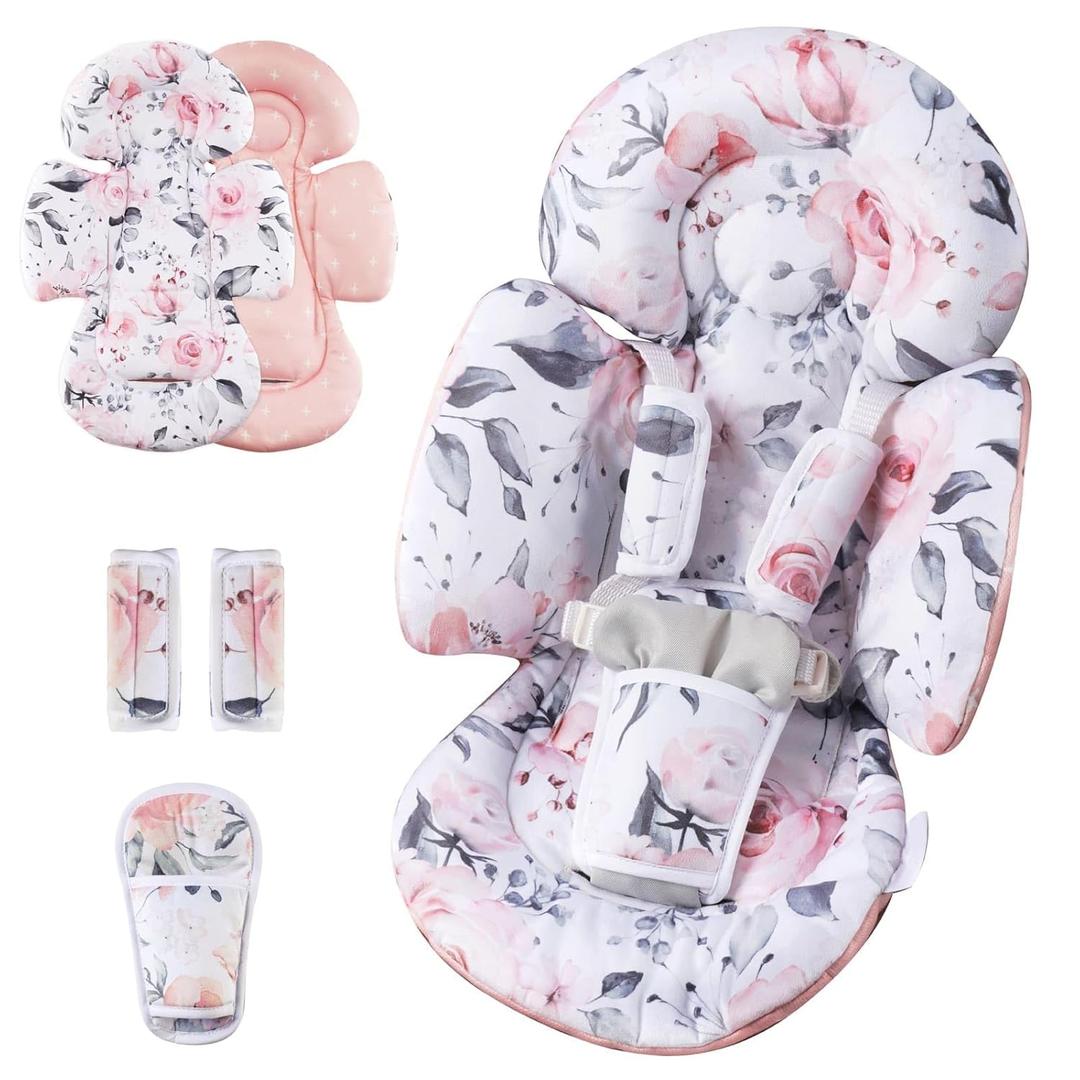 Generic Infant Car Seat Insert Compatible with Mamaroo Swing & Graco Swing and Infant Car Seat, Newborn Insert Baby Head Body Support, Reversible Design, Breathable Soft Fabric, 1Pcs - Pink Floral
