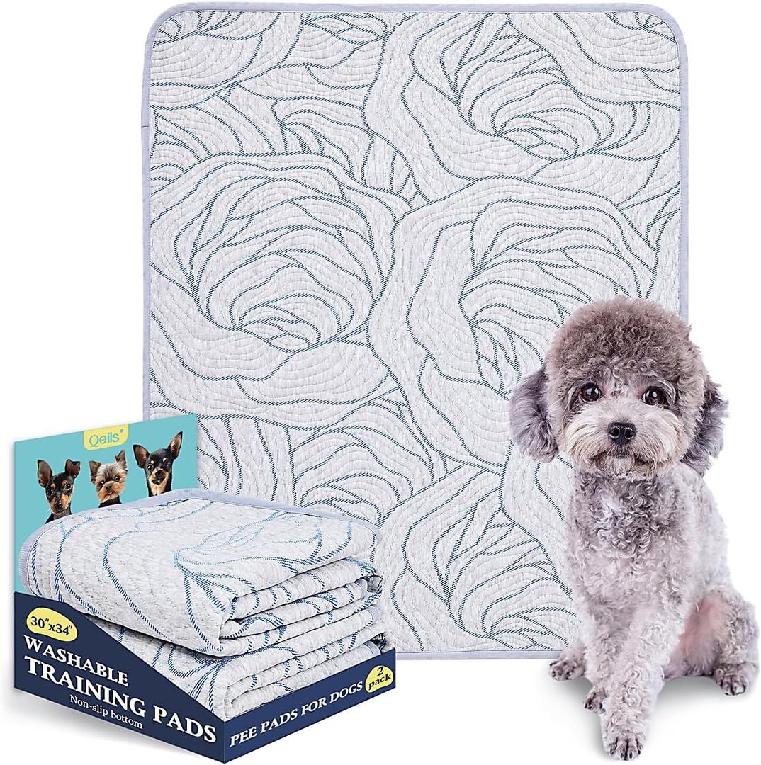 Qeils Pee Pads Reusable Washable Puppy Pads- 2 Pack 30"x34" Heavy Absorbent Protective Pads Leakproof Dog Training Pads, Non-Slip Potty Incontinence Pads for Bed, Floor, Couch, Carpet, Kennel, Crate