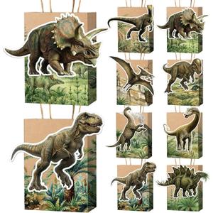 Resurhang 24 Set Dinosaur Party Favors Bags with 48 Theme Card Stickers Cute Dino Goodie Treat Gift Bags with Handles for Dinosaur Birthday Baby Shower Party Supplies Decor