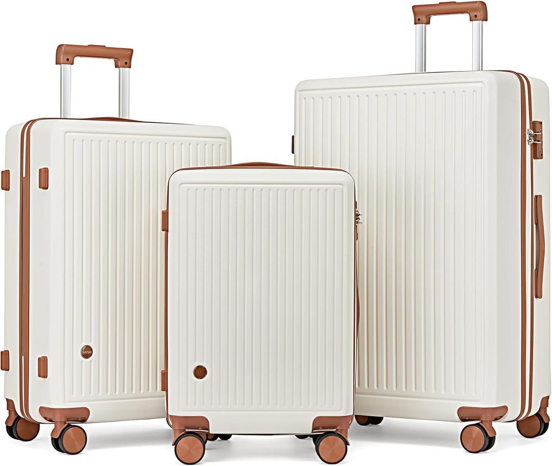 Hulsin Luggage Sets with Spinner Wheels, 3 Piece Suitcase Set for Women, Hard side Luggage set Clearance with TSA Lock, Hard Shell Rolling suitcase, Hard Case for Travel (White, 3PCS Set)