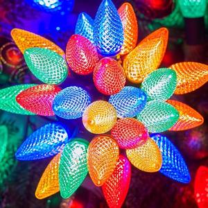 Brightown Outdoor Christmas Lights, 100 Ft LED Commercial String Lights With Multicolor Strawberry C9 Bulbs, Waterproof Connectable UL Certified for Indoor Yard Xmas Tree House Decor
