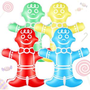 Realspring 4 Pcs Candy Birthday Party Decoration for Kids 19.5 Inch Inflatable Colorful Gingerbread Man Prop Balloons Baby Shower Party Supplies Summer Holiday Gift