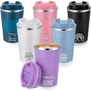 Pickmesh 6 Pcs Teacher Appreciation Gift Tumbler Insulated Coffee Mug Cup 12oz with Lids Daycare School Teacher Coworkers Birthday Gifts from Student for Women Men, Rainbow Style