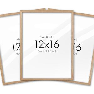 12x16in Oak Wood Picture Frame Set of 3,12"x16" Beige Minimalist Wooden Poster Frames,Natural Solid Wood Picture Frame for Wall Art,Photos,Prints