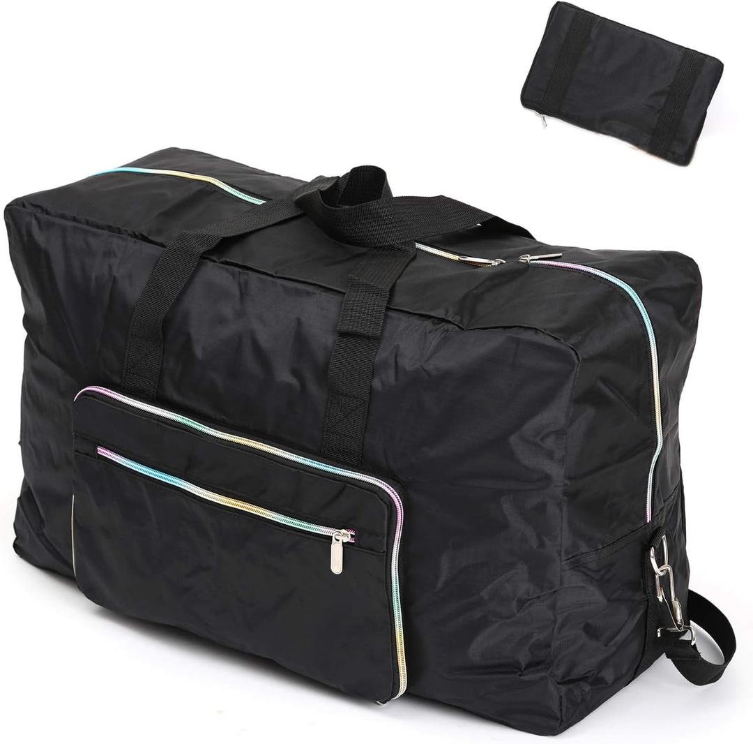 Large Foldable Travel Duffel Bag, Sports Tote Gym Bag For Women with Trolley Sleeve Weekender Overnight Carry On Checked Luggage Bag Hospital Bag Tote Shoulder Handbag Bag (black)