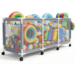 365 Gallon 103" L Extra Large Swimming Pool Storage Bin, Pool Noodles Holder, Toys, Floats, Balls and Floats Equipment Mesh Rolling Storage Organizer Bin, 103" Lx32 Wx35 H (Gray)
