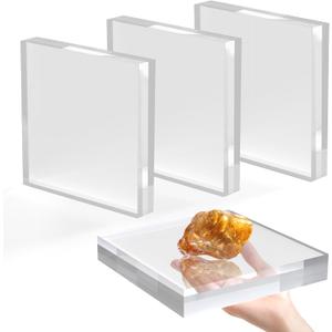 Acrylic Base Stand 4 Pack 6 X 6 X 1 Inch Acrylic Blocks for Display Trophy Base Clear Square Cube Riser Display Cylinder Pedestal Stands for Collectibles Jewelry Props Food Display