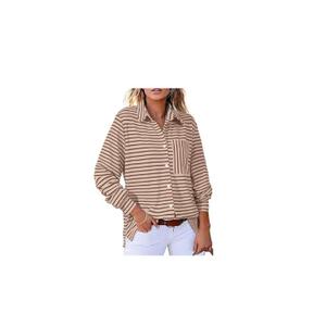 Astylish Women's Casual Blouses Button Down Business Work Tops Long Sleeve V Neck Striped Shirts 2025 Fall Outfits
S