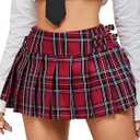 SOFIA'S CHOICE Women Plaid Mini Skirt Low Rise A Line Summer Tartan Pleated Skirt Red Large (Red, L)