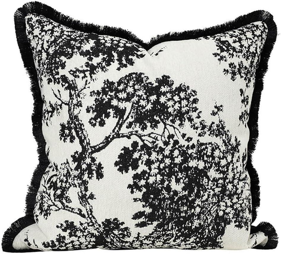 Croker Horse 20x20'' inches Throw Pillow Cushion Covers - Black Embroidery Pine Tree Luxury Modern Style with Tassel Couch Sofa Pillow Cover for Living Room Bedroom