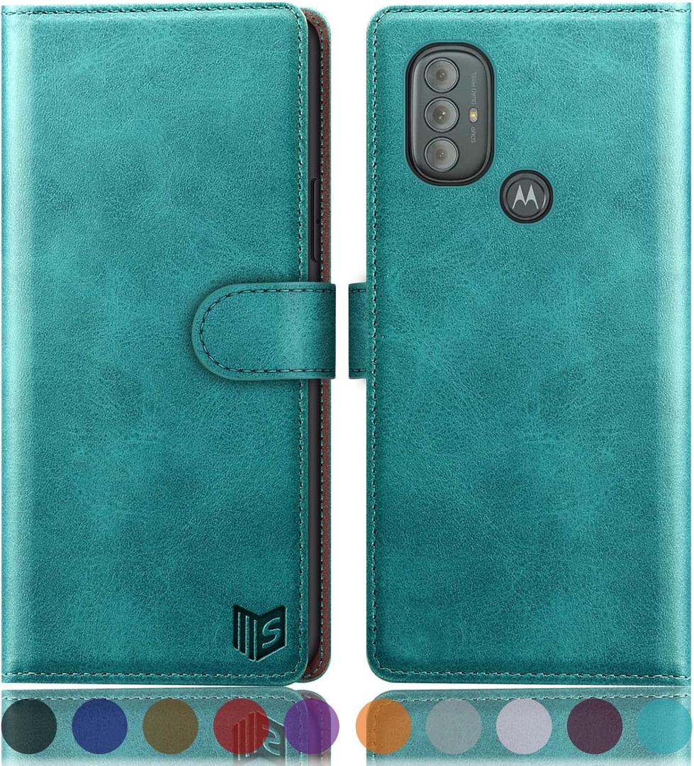 SUANPOT for MotorolaMoto G Power 2022 Wallet case RFID Blocking Credit Card Holder, Flip Folio Book PU Leather Phone case Shockproof Cover for Women Men Power2022 Blue Green