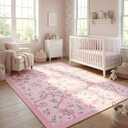 GarveeHome Coquette Pink Bow Rugs for Bedroom Girls, 4x6 Rug for Living Room with Soft Low Pile, Floral Washable Area Rug for Nursery Kids Dorm Playroom