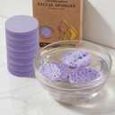 100-Count Compressed Facial Sponges for Washing face, Natural Cellulose Cosmetic Makeup Sponge for Facial Cleansing, Slight Exfoliating, Makeup Removal-(Purple Round Sponge)