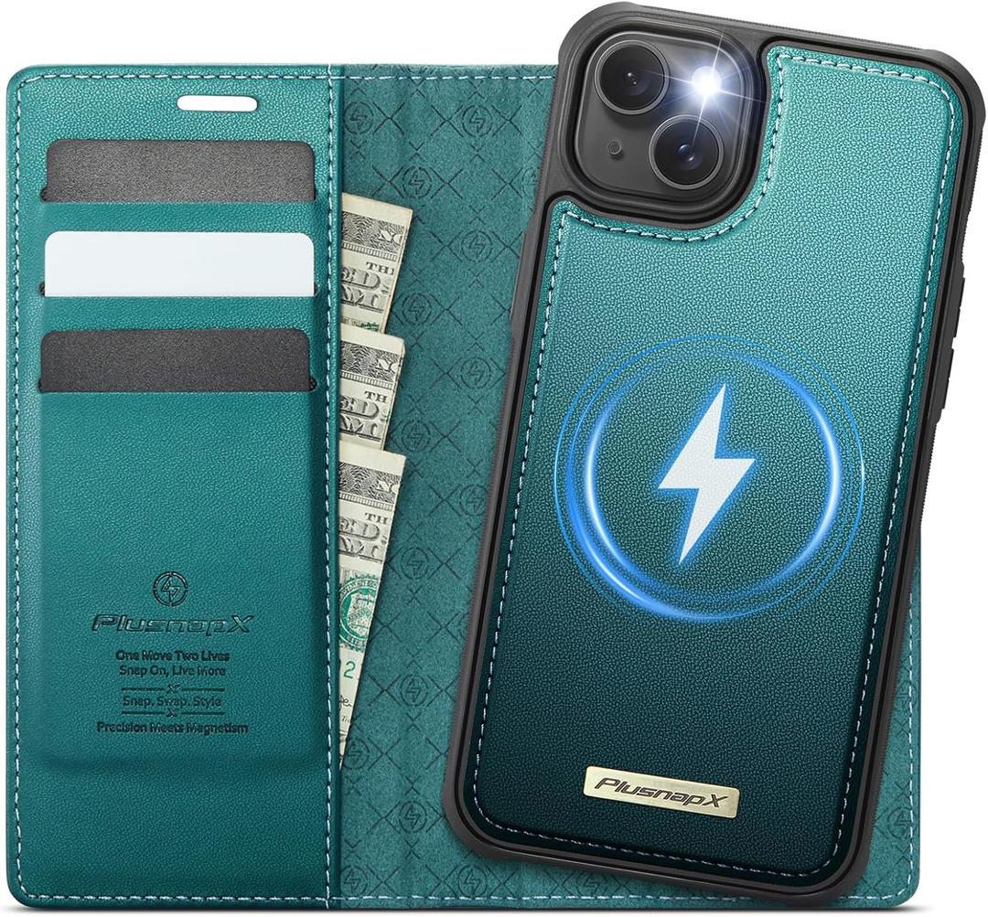 Wallet Case for Samsung Galaxy S25 Compatible with Magsafe, 2-in-1 PU Leather Flip RFID Blocking Card Holder Stand Shockproof Magnetic Detachable Cover for Galaxy S25 Case 6.2", Bluegreen