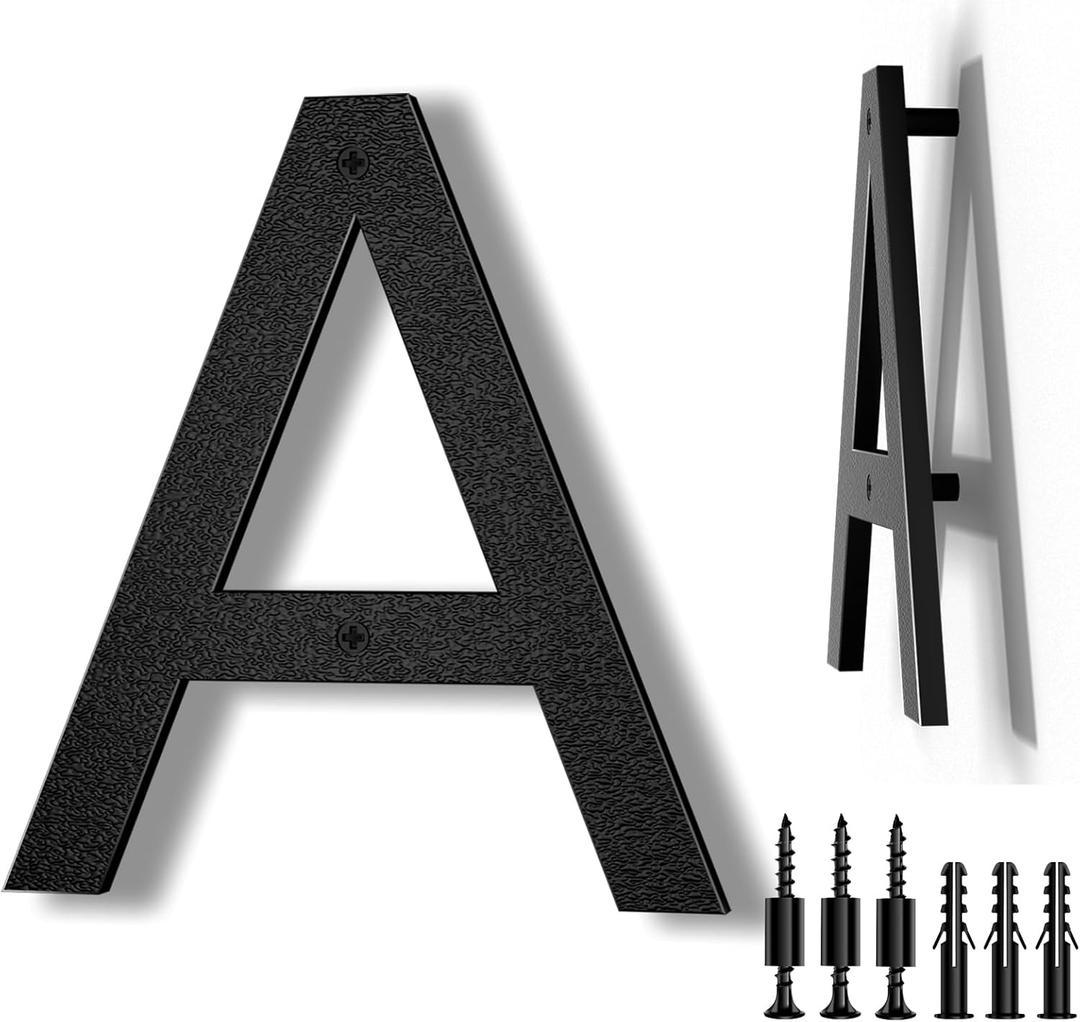 8 Inch Large Floating House Numbers, Black Modern House Number for Outside, Home Address Numbers for Outdoor Garage Gate Wall Street (Letter A)