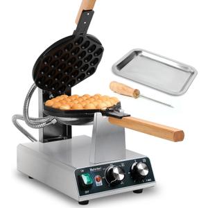 Hehinton 110V Pro Commercial Bubble Waffle Maker 1400W | Stabilized Anti-Shake Base | 180 Rotating Egg Puff Iron | Brushed Stainless Steel Body & Non-Stick Coating | Ergonomic Operation Panel