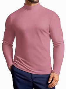 Vssjavun Mens Mock Turtleneck Long Sleeve Shirts Casual Slim Fit Undershirt Lightweight T-Shirt for Outdoor & Business (Red, M)