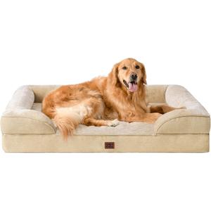 EHEYCIGA Orthopedic Dog Beds for Extra Large Dogs, Waterproof Memory Foam XL Pet Bed with Sides, Non-Slip Bottom and Egg-Crate Foam Big Dog Couch Bed with Washable Removable Cover, Greige