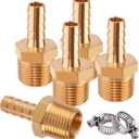 5 Pcs Brass Hose Barb Fittings, 3/8" Barb to 1/2" NPT Air Hose Repair Kit, 3/8" to 1/2" NPT Male Thread Adapter, Barbed Air Hose Repair Connector Fitting with 5 Pcs Hose Clamp